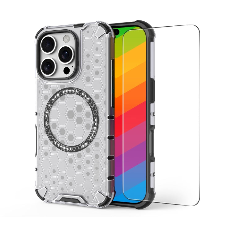 For iPhone 14 Pro Max ENKAY Hat-Prince Honeycomb MagSafe Shockproof Phone Case with Large Arc Edge Film(White) - iPhone 14 Pro Max Cases by ENKAY | Online Shopping UK | buy2fix