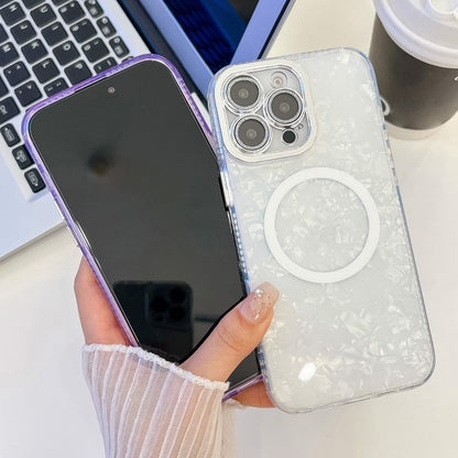 For iPhone 16 Pro Max Plating Texture MagSafe TPU Phone Case with Glitter Lens Film(White Water Ripples) - iPhone 16 Pro Max Cases by buy2fix | Online Shopping UK | buy2fix