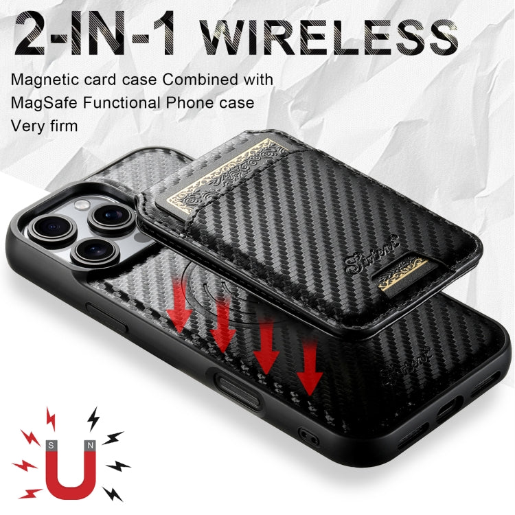 For iPhone 16 Suteni TXWH18 Carbon Fiber Texture Detachable Wallet MagSafe Phone Case(Black) - iPhone 16 Cases by Suteni | Online Shopping UK | buy2fix