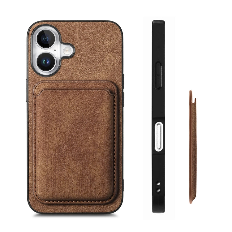 For iPhone 16 Plus Retro Leather Card Bag Magnetic Phone Case(Brown) - iPhone 16 Plus Cases by buy2fix | Online Shopping UK | buy2fix