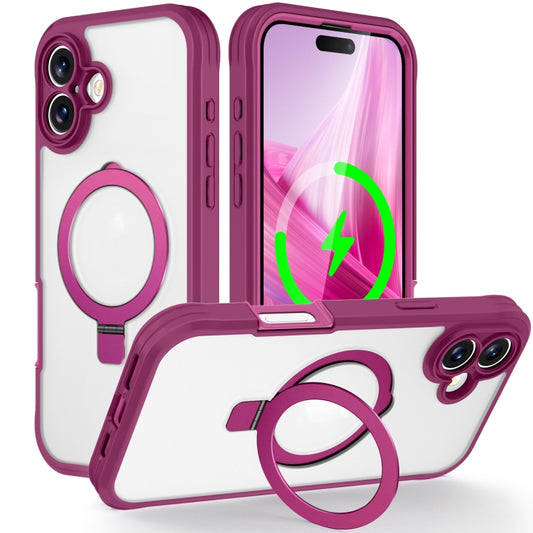 For iPhone 16 Skin Feel MagSafe Holder 360 Full Body Phone Case(Rose Red) - iPhone 16 Cases by buy2fix | Online Shopping UK | buy2fix