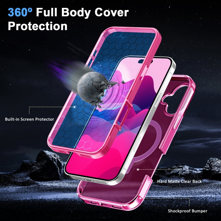 For iPhone 16 Frosted Skin Feel MagSafe Holder 360 Full Body Phone Case(Rose Red) - iPhone 16 Cases by buy2fix | Online Shopping UK | buy2fix