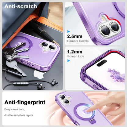 For iPhone 16 Frosted Skin Feel MagSafe Holder 360 Full Body Phone Case(Purple) - iPhone 16 Cases by buy2fix | Online Shopping UK | buy2fix