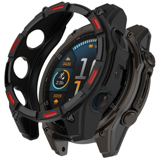 For Garmin Fenix 8 AMOLED 47mm Armor Hollow TPU Half Coverage Watch Protective Case(Black Red) - Watch Cases by buy2fix | Online Shopping UK | buy2fix