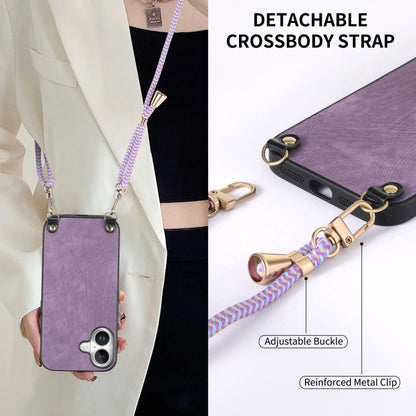 For iPhone 16 Plus Vintage Leather PC Back Cover Phone Case with Crossbody Strap(Purple) - iPhone 16 Plus Cases by buy2fix | Online Shopping UK | buy2fix