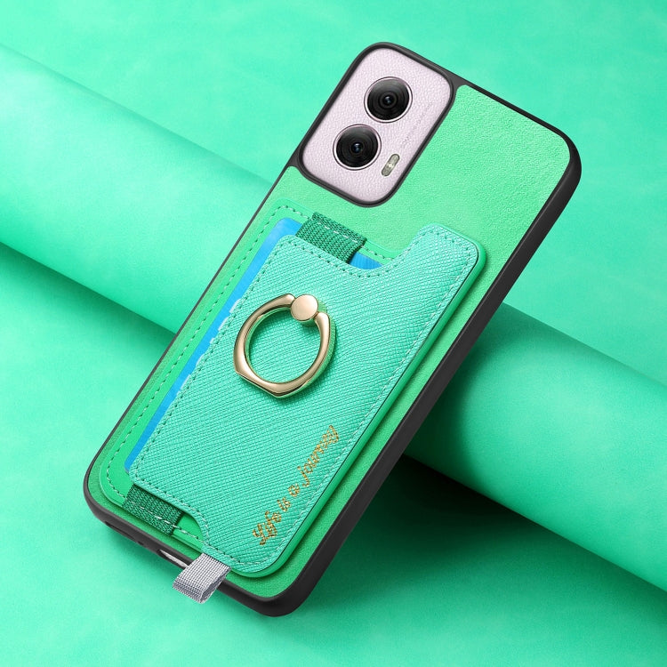 For Motorola Moto G Power 2024 5G Retro Magsafe Cross Leather Ring Holder Card Bag Phone Case(Green) - Motorola Cases by buy2fix | Online Shopping UK | buy2fix