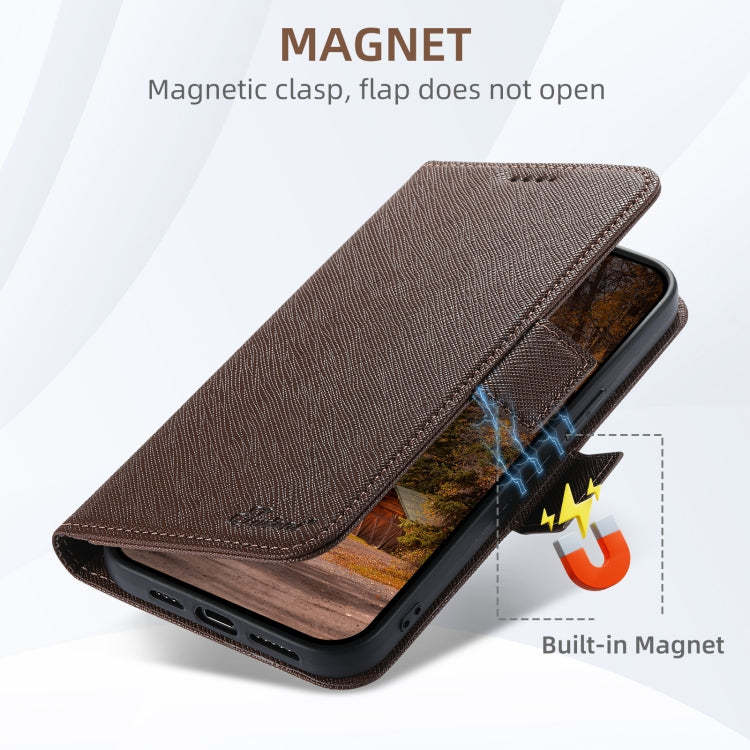 For iPhone 16 Suteni J08 Multifunctional Cross Texture MagSafe Leather Phone Case(Brown) - iPhone 16 Cases by Suteni | Online Shopping UK | buy2fix