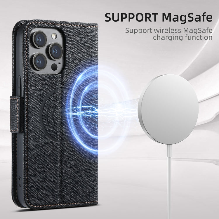 For iPhone 16 Pro Max Suteni J08 Multifunctional Cross Texture MagSafe Leather Phone Case(Black) - iPhone 16 Pro Max Cases by Suteni | Online Shopping UK | buy2fix