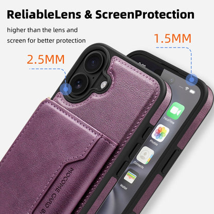 For iPhone 16 Plus Shield Multi-functional MagSafe Card Bag Phone Case(Purple) - iPhone 16 Plus Cases by buy2fix | Online Shopping UK | buy2fix