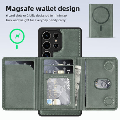 For Samsung Galaxy S25 5G Shield Multi-functional MagSafe Card Bag Phone Case(Green) - Galaxy S25 5G Cases by buy2fix | Online Shopping UK | buy2fix