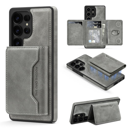 For Samsung Galaxy S25+ 5G Shield Multi-functional MagSafe Card Bag Phone Case(Grey) - Galaxy S25+ 5G Cases by buy2fix | Online Shopping UK | buy2fix