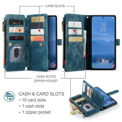 For Samsung Galaxy S25+ 5G CaseMe C30 Card Slots Zipper Wallet Leather Phone Case(Blue) - Galaxy S25+ 5G Cases by CaseMe | Online Shopping UK | buy2fix