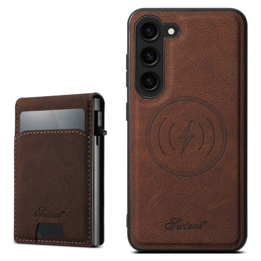 For Samsung Galaxy S24 5G Suteni H19 Litchi Texture 2-in-1 MagSafe Removable Card Case Back Phone Case(Brown) - Galaxy S24 5G Cases by Suteni | Online Shopping UK | buy2fix