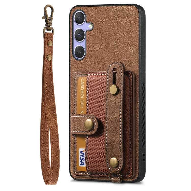 For Samsung Galaxy S25+ 5G Retro Cross Wristband Wallet Leather Back Phone Case(Brown) - Galaxy S25+ 5G Cases by buy2fix | Online Shopping UK | buy2fix