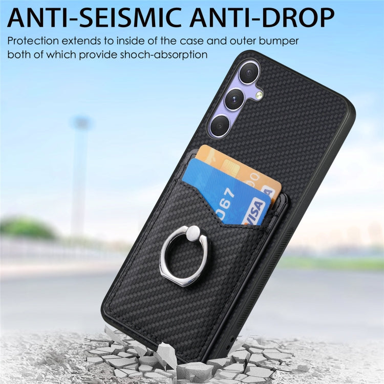 For Samsung Galaxy S25+ 5G Carbon Fiber Card Wallet Ring Phone Case(Blue) - Galaxy S25+ 5G Cases by buy2fix | Online Shopping UK | buy2fix