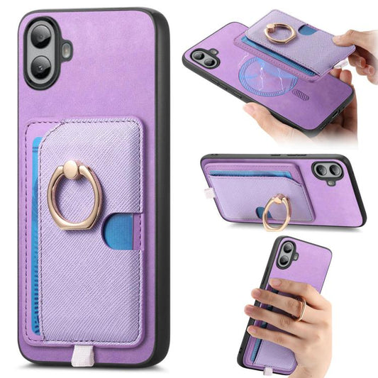 For Nothing CMF Phone 1 Retro Cross Leather Ring Side Insert Card Bag MagSafe Phone Case(Purple) - More Brand by buy2fix | Online Shopping UK | buy2fix