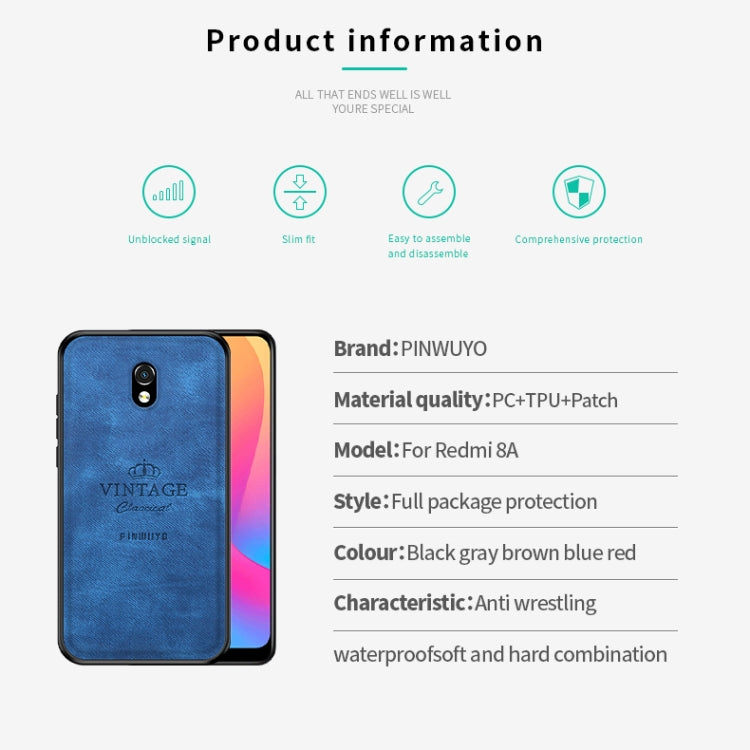 For Xiaomi RedMi 8A PINWUYO Zun Series PC + TPU + Skin Waterproof And Anti-fall All-inclusive Protective Shell(Blue) - Xiaomi Cases by PINWUYO | Online Shopping UK | buy2fix