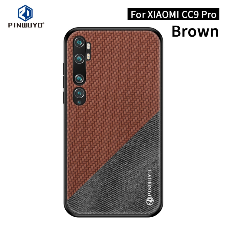 For Xiaomi CC9 Pro / Note10 PINWUYO Rong Series  Shockproof PC + TPU+ Chemical Fiber Cloth Protective Cover(Brown) - Xiaomi Cases by PINWUYO | Online Shopping UK | buy2fix
