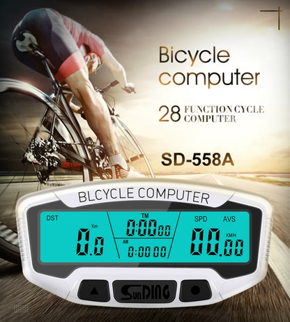 SUNDING SD-558A Bicycle Computer Wired Stopwatch Bicycle Speedometer Digital Odometer Rainproof LCD Backlight Stopwatch - Speedometers by SUNDING | Online Shopping UK | buy2fix