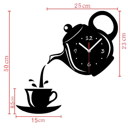 Creative DIY Acrylic Coffee Cup Teapot 3D Wall Clock Decorative Kitchen Wall Clocks Living Room Dining Room Home Decor Clock(Silver) - Wall Clock by buy2fix | Online Shopping UK | buy2fix