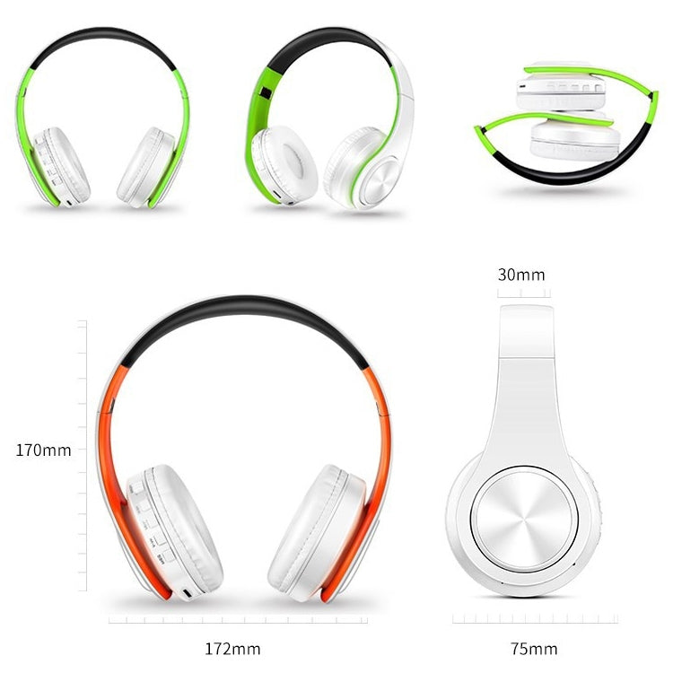 LPT660 Foldable Stereo Bluetooth Headset MP3 Player, Support 32GB TF Card & 3.5mm AUX(White Green) - Headset & Headphone by buy2fix | Online Shopping UK | buy2fix