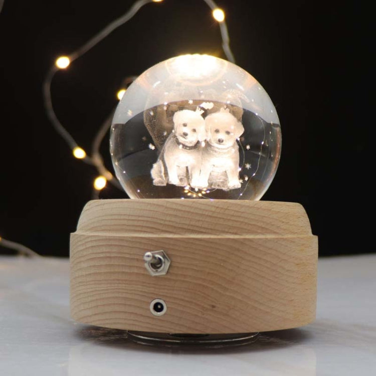 Girl Bedside Lamp Crystal Ball Wooden Base Music Box Charging Glow Rotating Night Light, Random Music(Dogs) - Novelty Lighting by buy2fix | Online Shopping UK | buy2fix