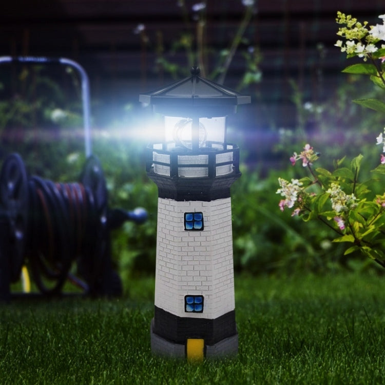 Outdoor Garden Decoration Solar Lighthouse Resin LED Revolving Light(Black White) - Solar Lights by buy2fix | Online Shopping UK | buy2fix