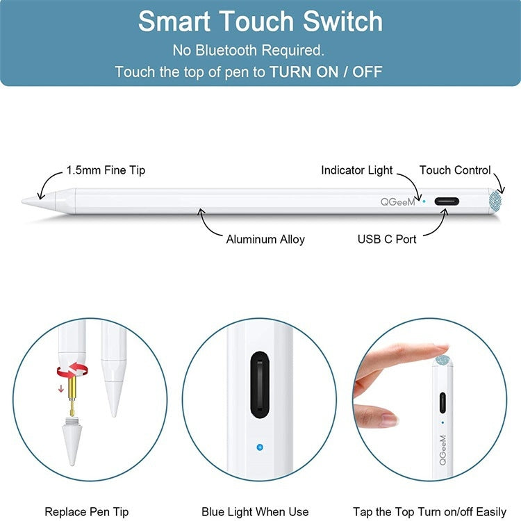 QGeeM ID706 Anti-mistouch Rechargeable Active Stylus for iPad(White) - Stylus Pen by QGeeM | Online Shopping UK | buy2fix