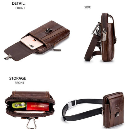 BULL CAPTAIN Multifunctional Leather Mobile Phone Small Waist Bag For Men(Vertical Brown) - Wallets by BULL CAPTAIN | Online Shopping UK | buy2fix