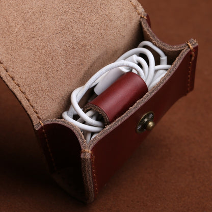 S122 Vintage Mini Leather Headphone Bag(Gray) - Digital Storage Bag by buy2fix | Online Shopping UK | buy2fix