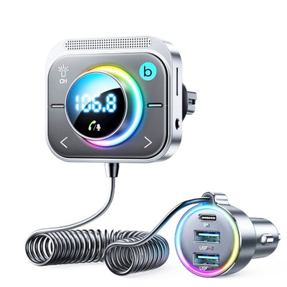 Joyroom JR-CL18 Car Charger Vehicle Bluetooth Transmitter Comes With Spring Line(Silver) - Bluetooth Car Kits by JOYROOM | Online Shopping UK | buy2fix