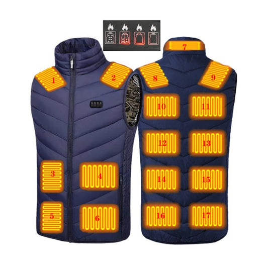 17 Area  4 Control Blue USB Electric Heating Undershirt Intelligent Warm Vest(S) - Down Jackets by buy2fix | Online Shopping UK | buy2fix
