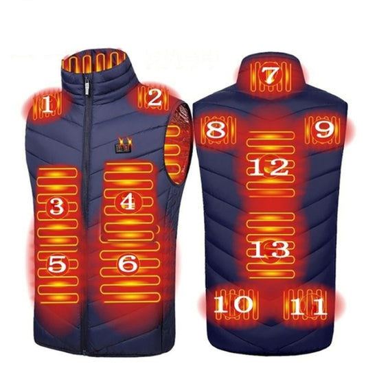 13  Area Double Control  Blue USB Electric Heating Undershirt Intelligent Warm Vest(3XL) - Down Jackets by buy2fix | Online Shopping UK | buy2fix