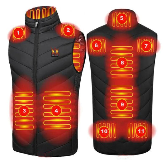 11 Area Double Control Black USB Electric Heating Undershirt Intelligent Warm Vest(6XL) - Down Jackets by buy2fix | Online Shopping UK | buy2fix
