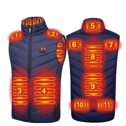 11 Area Double Control Blue USB Electric Heating Undershirt Intelligent Warm Vest(5XL) - Down Jackets by buy2fix | Online Shopping UK | buy2fix