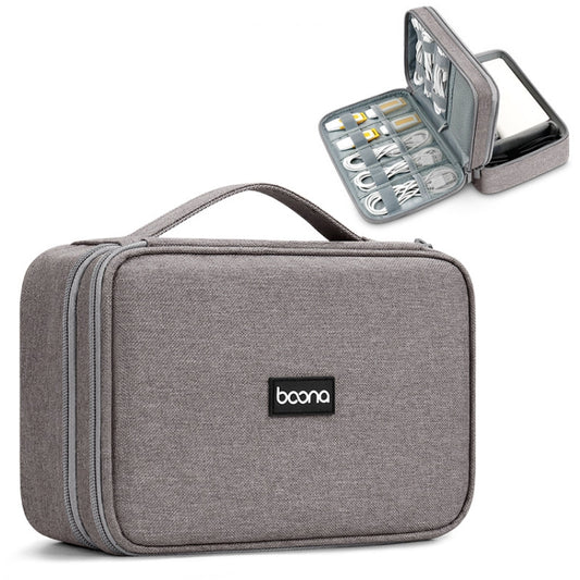 Baona Multifunctional Earphone Data Cable Digital Storage Bag, Spec: 2-layer Box (Brown Gray) - Digital Storage Bag by Baona | Online Shopping UK | buy2fix