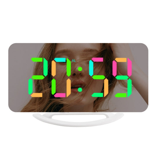 TS-8201 LED Digital Mirror Alarm Clock Big Screen Dual USB Desktop Table Clock, Color: RGB Display White Shell - Alarm Clocks by buy2fix | Online Shopping UK | buy2fix