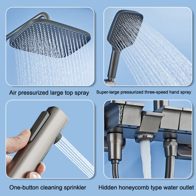 Piano Digital Display Full Copper Faucet Square Nozzle Shower Set, Color: Water Plating Gray 6103 - Shower Head by buy2fix | Online Shopping UK | buy2fix