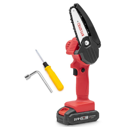 HILDA Rechargeable Cordless Mini Electrical Chain Saw Logging Tools Plastic Package, Model: EU Plug With 1 Battery Red - Electric Saws & Accessories by HILDA | Online Shopping UK | buy2fix