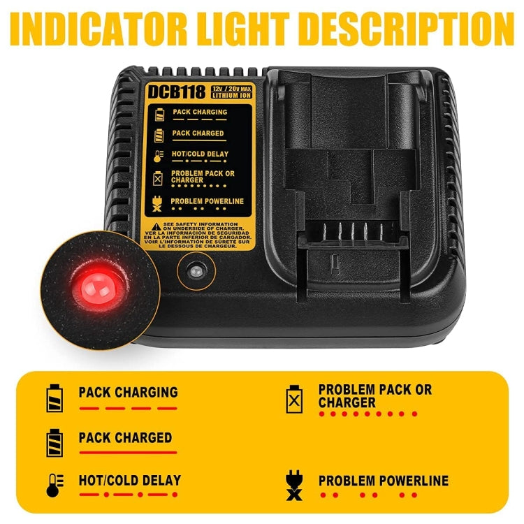 DCB118 For Dewalt 12V-20V Electric Tool Battery Charger, Plug: US (Yellow) - Electric Saws & Accessories by buy2fix | Online Shopping UK | buy2fix