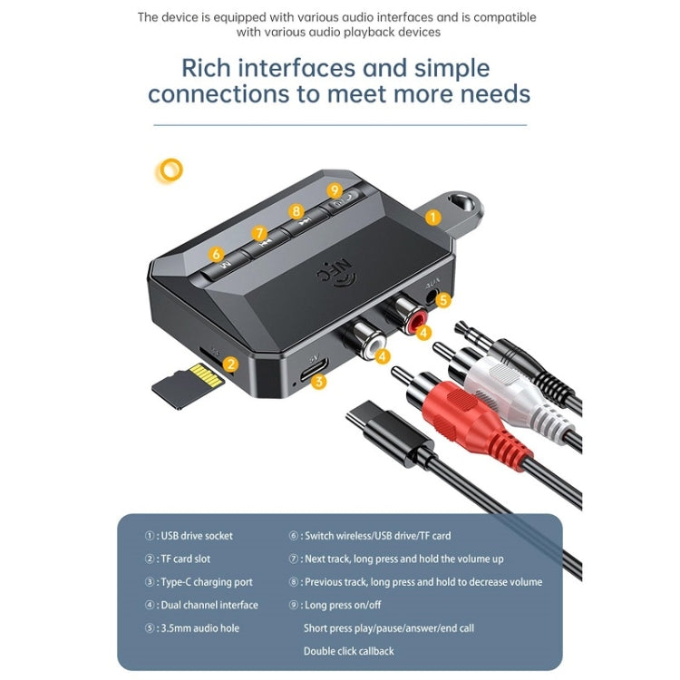 Bluetooth 5.3 Receiver NFC Function Stereo Amplifier To Wireless Adapter - Audio Receiver Transmitter by buy2fix | Online Shopping UK | buy2fix