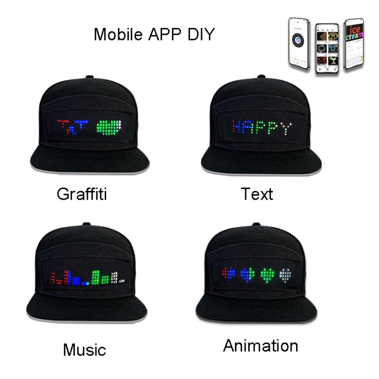 LED Luminous Advertising Hat DIY Words Pixel Lighting Rechargeable Bluetooth APP Control Scrolling Message Flexible Cap(Mixed Color Letter Black) - Peaked Cap by buy2fix | Online Shopping UK | buy2fix