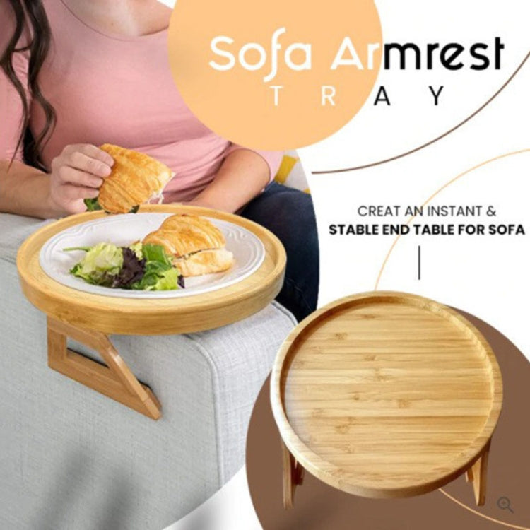 25cm Foldable Sofa Round Tray Home Couch Armrest Pallet, Style: Pine Wood - Shelf & Hooks by buy2fix | Online Shopping UK | buy2fix