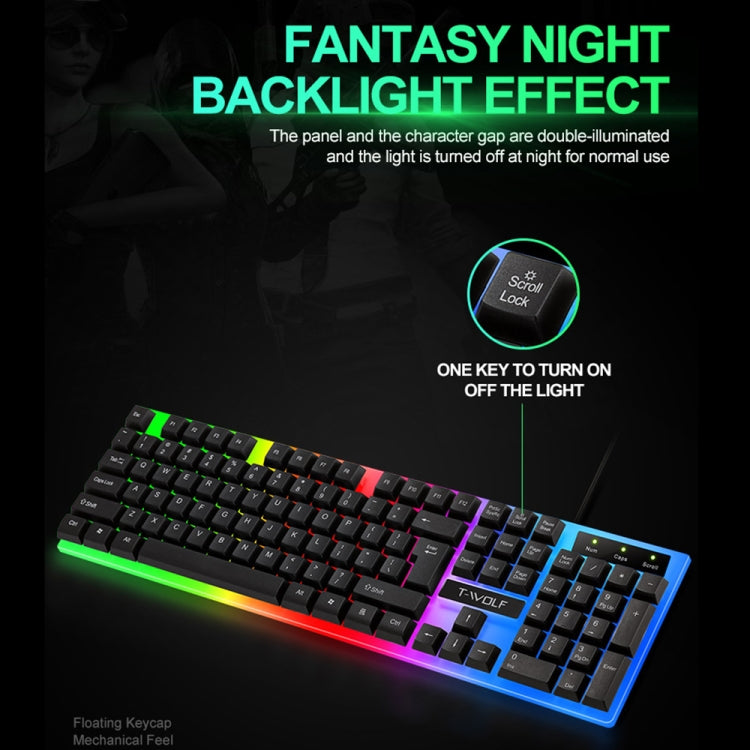 T-WOLF TF230 Colorful Light Effect Game Office Computer Wired Keyboard and Mouse Kit(Black) - Wired Keyboard by T-WOLF | Online Shopping UK | buy2fix