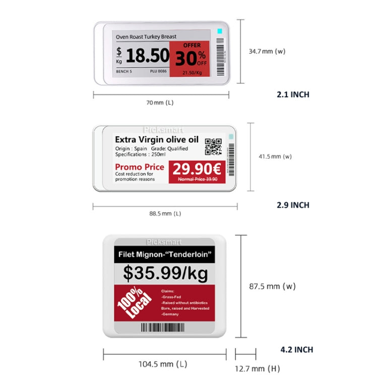 2.9 Inch E-ink Screen Bluetooth Smart Electronic Labels Support Custom Text/Picture/QR Code/Barcode - Store & Supermarket Supplies by buy2fix | Online Shopping UK | buy2fix