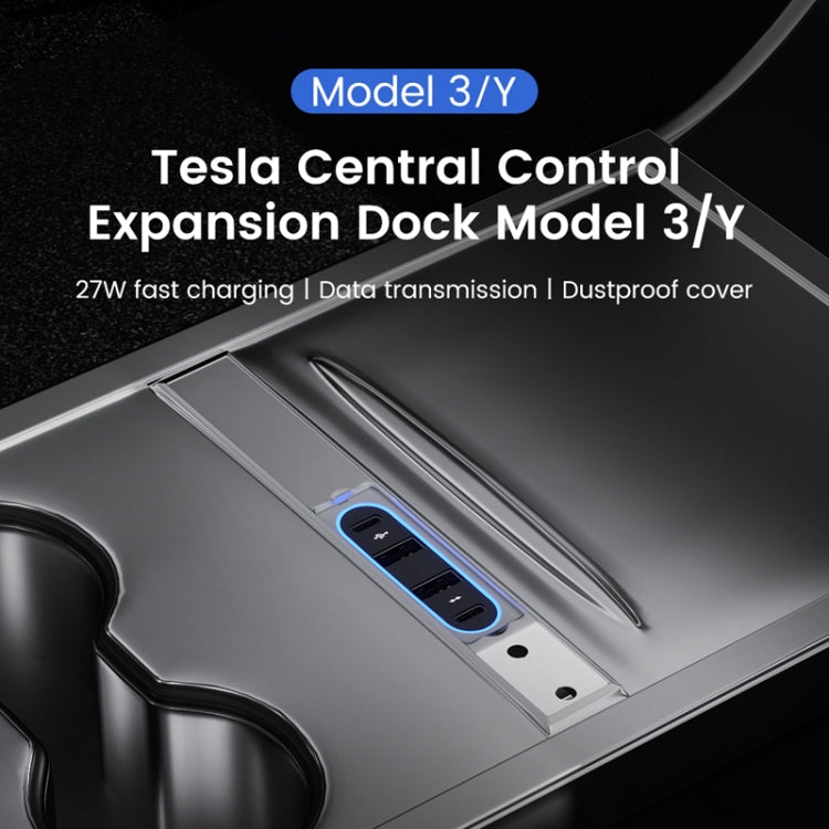 For Tesla Model 3/Y Center Control Type-C Multi-Port Fast Charging USB HUB Docking Station, Model: Single Wire Gray - DIY Modified Charger by buy2fix | Online Shopping UK | buy2fix