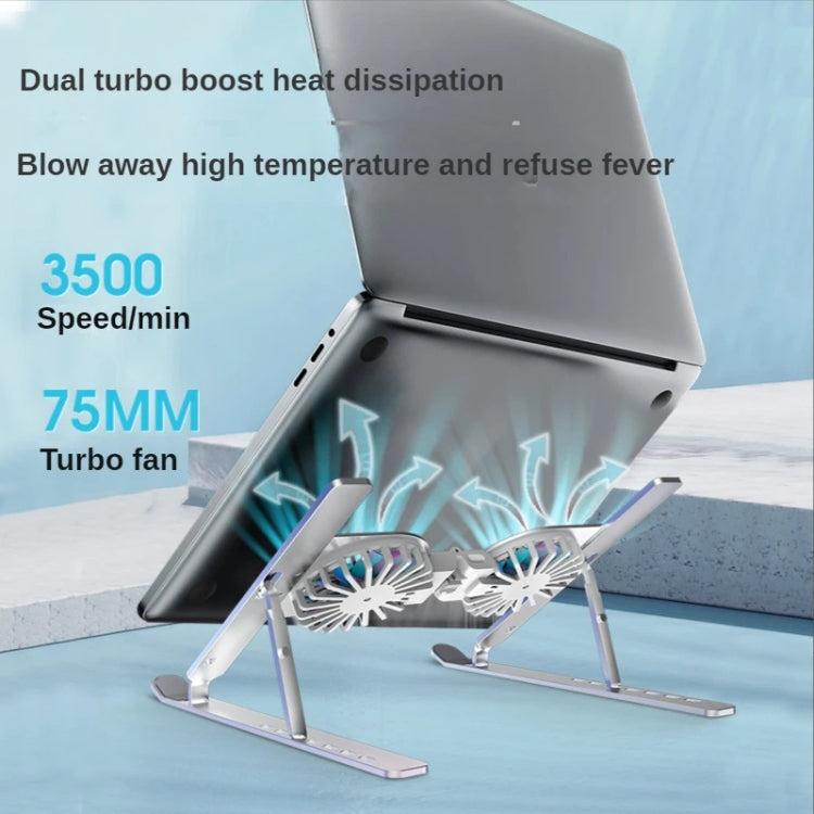C9 Pro RGB Ambient Light Foldable Fan Cooling Laptop Aluminum Alloy Heightening Stand, Color: Silver - Laptop Stand by buy2fix | Online Shopping UK | buy2fix