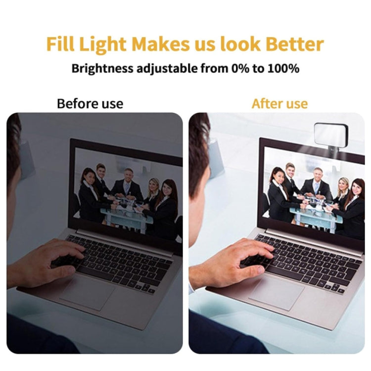 Selfie Fill Light Rechargeable 3 Color Temperature Clip On For Phone, Laptop, Tablet Meeting(Black) - Selfie Light by buy2fix | Online Shopping UK | buy2fix