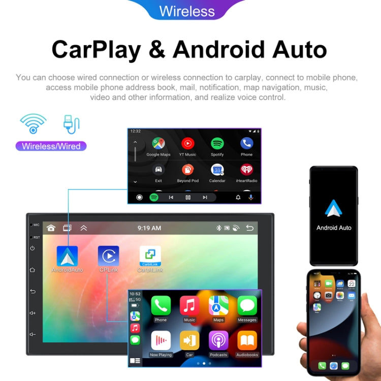 7inch Android 13.0 Dual Butt Universal Wireless Carplay Car Navigation Center Control All-In-One Monitor(Standard+AHD Camera) - Car MP3 & MP4 & MP5 by buy2fix | Online Shopping UK | buy2fix