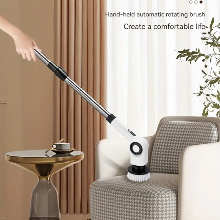 7 In 1 Electric Spin Scrubber Rechargeable Waterproof Floor Clean Bush with 23.6 Inch Adjustable Handle(White) - Sponges, Cloths & Brushes by buy2fix | Online Shopping UK | buy2fix